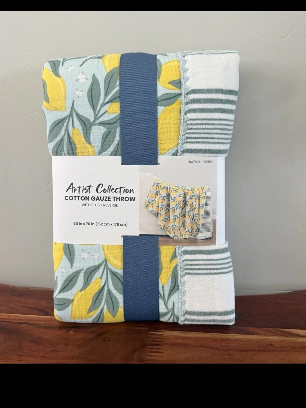NEW Artist Collection Lemon Reversible Cotton Gauze Throw Blanket 60in x 70in
